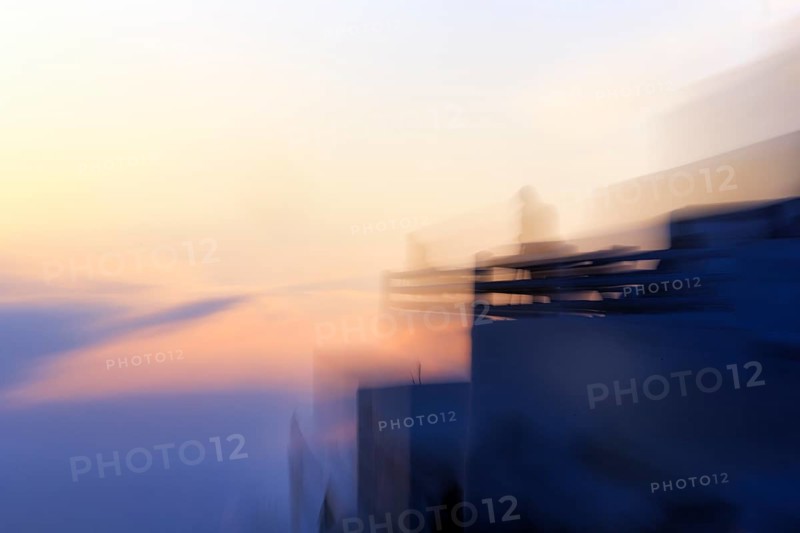 Holiday homes, evening sky, wipe effect, abstract, Oia, Thira, Santorini, Cyclades, Greece
