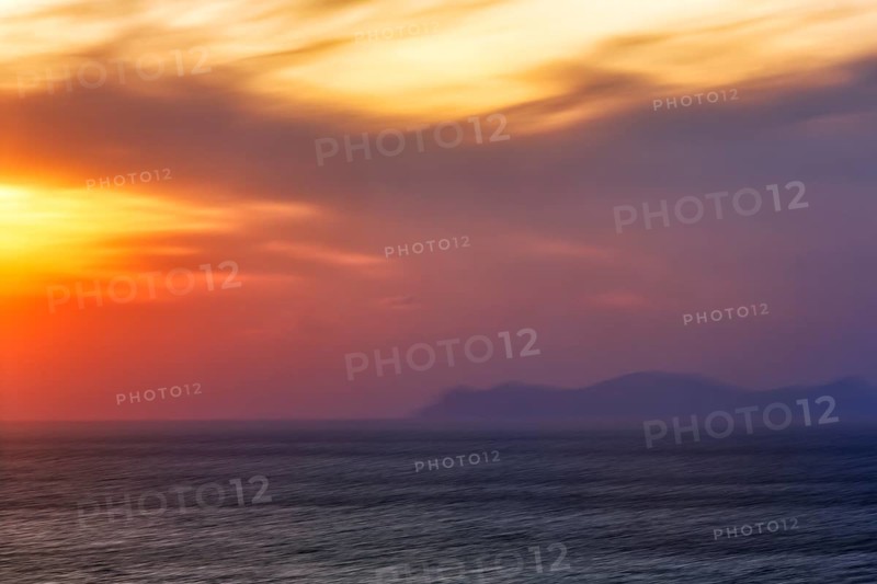 Sunset at the sea, wipe effect, full-frame, Oia, Thira, Santorini, Cyclades, Greece
