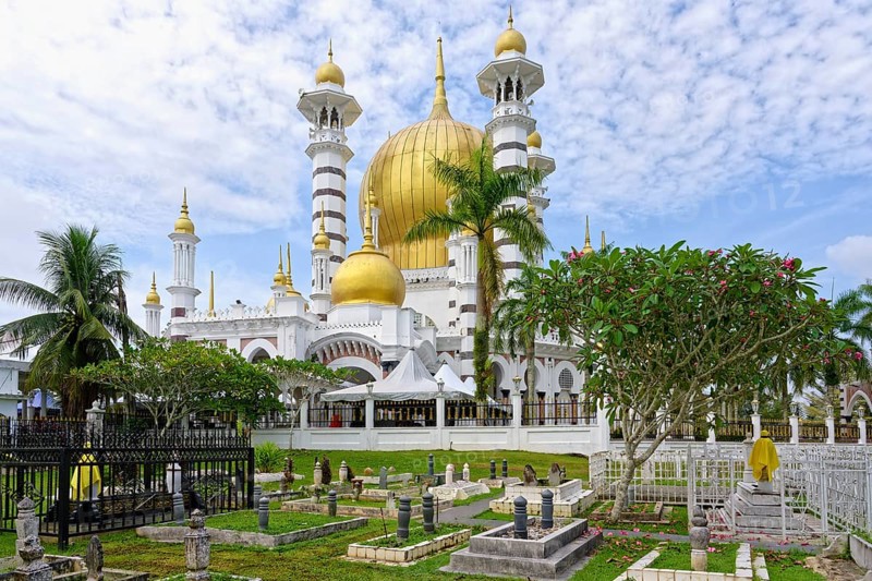 Ubudiah Mosque with golden dome in Moorish style, Kuala Kangsar, Perak state, Malaysia