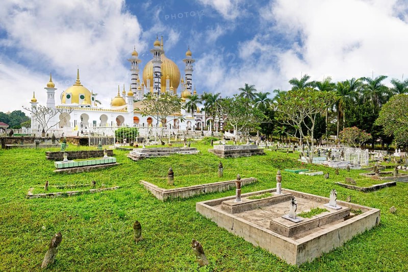 Ubudiah Mosque with golden dome in Moorish style, Kuala Kangsar, Perak state, Malaysia