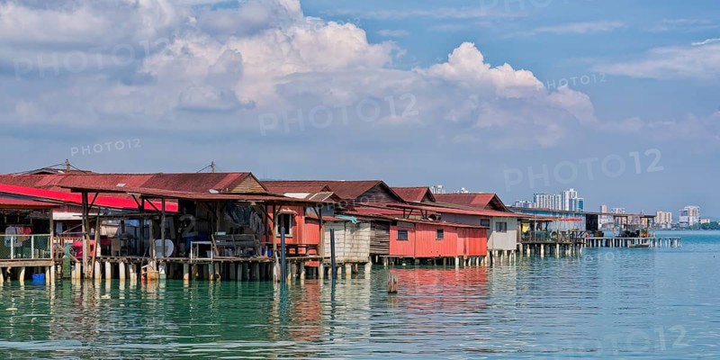 Stilts houses in front of Tan jetty, George Town, Penang, Malaysia