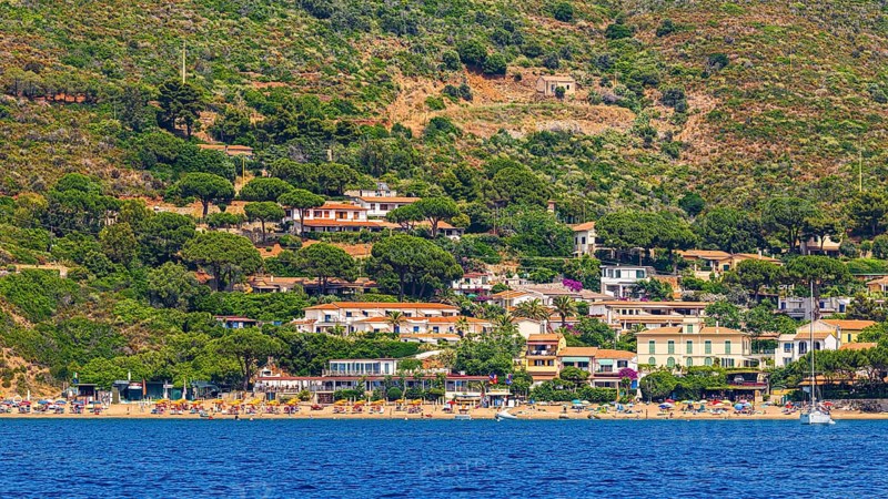 The village of Innamorata with beach, Elba Island, Tuscan Archipelago National Park, Tuscany, Italy