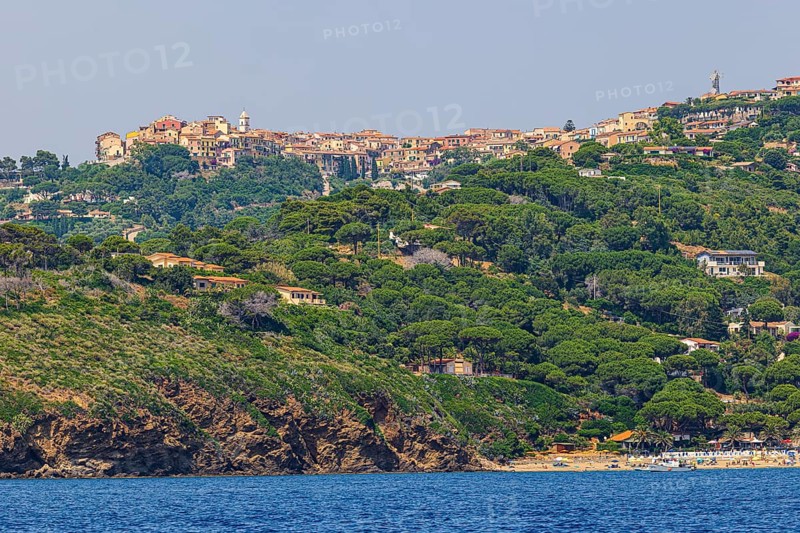 The village of Capoliveri on a mountain ridge, Elba Island, Tuscan Archipelago National Park, Tuscany, Italy