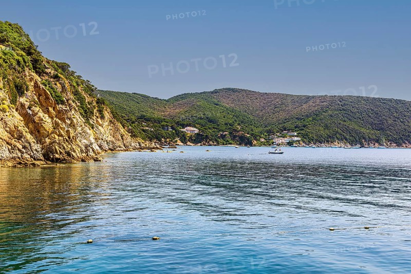 Rocky cliffs in the Golfo di Viticcio, Elba Island, Tuscan Archipelago National Park, Tuscany, Italy