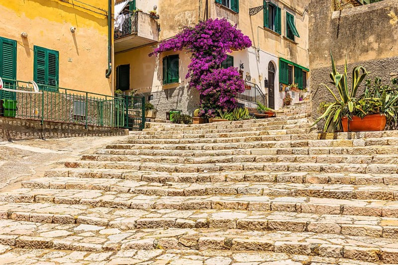 Historic staircase at Piazza A Gramsci, Portoferraio, Elba Island, Tuscan Archipelago National Park, Tuscany, Italy