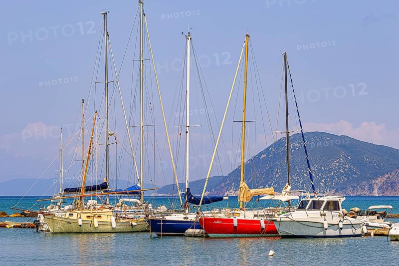 Sailing yachts anchored in the harbour of San Giovanni, Elba Island, Tuscan Archipelago National Park, Tuscany, Italy