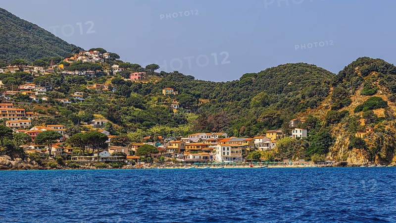 The village of Sant' Andrea with beach, Elba Island, Tuscan Archipelago National Park, Tuscany, Italy