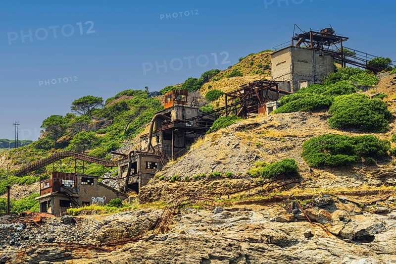 Ruins of a former iron ore mine at Punta Calamita, Elba Island, Tuscan Archipelago National Park, Tuscany, Italy