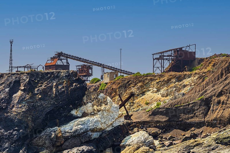 Ruins of a former iron ore mine at Punta Calamita, Elba Island, Tuscan Archipelago National Park, Tuscany, Italy