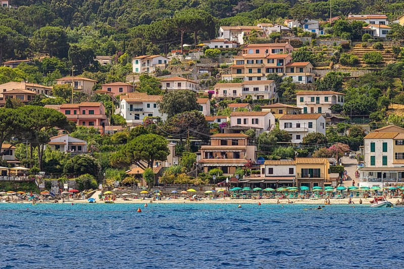 The village of Sant' Andrea with beach, Elba Island, Tuscan Archipelago National Park, Tuscany, Italy