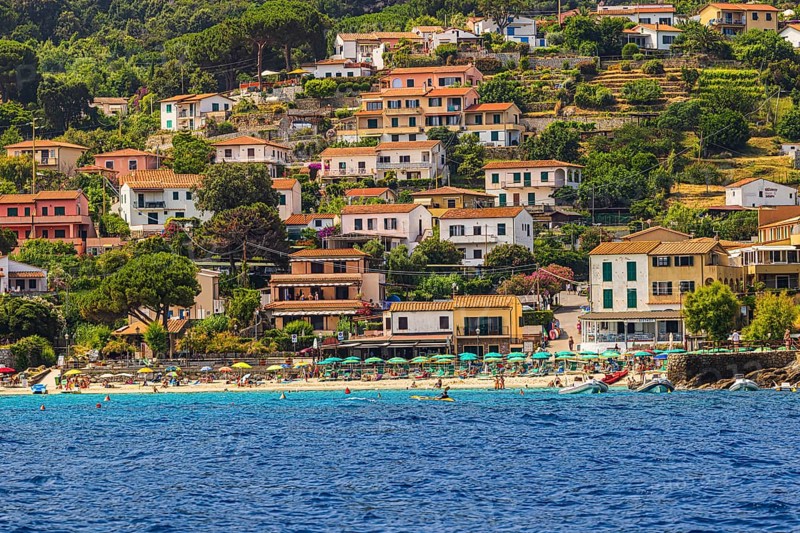 The village of Sant' Andrea with beach, Elba Island, Tuscan Archipelago National Park, Tuscany, Italy