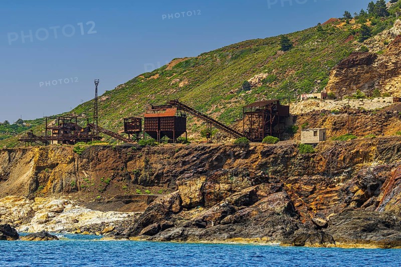 Ruins of a former iron ore mine at Punta Calamita, Elba Island, Tuscan Archipelago National Park, Tuscany, Italy