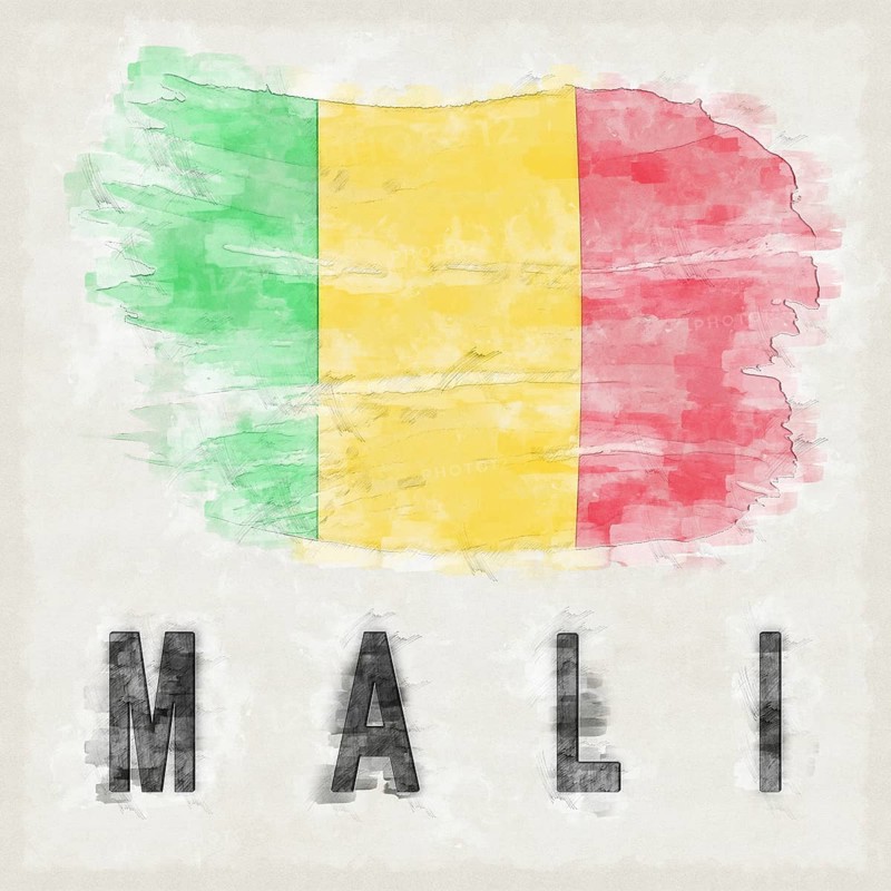 Mali National Colors with Country Name Background