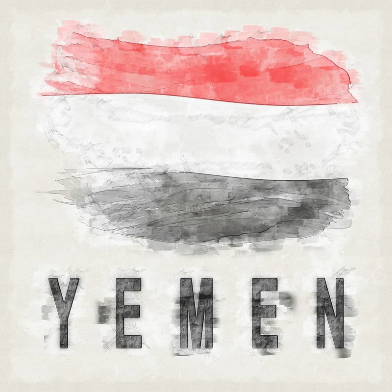Yemen National Colors with Country Name Background