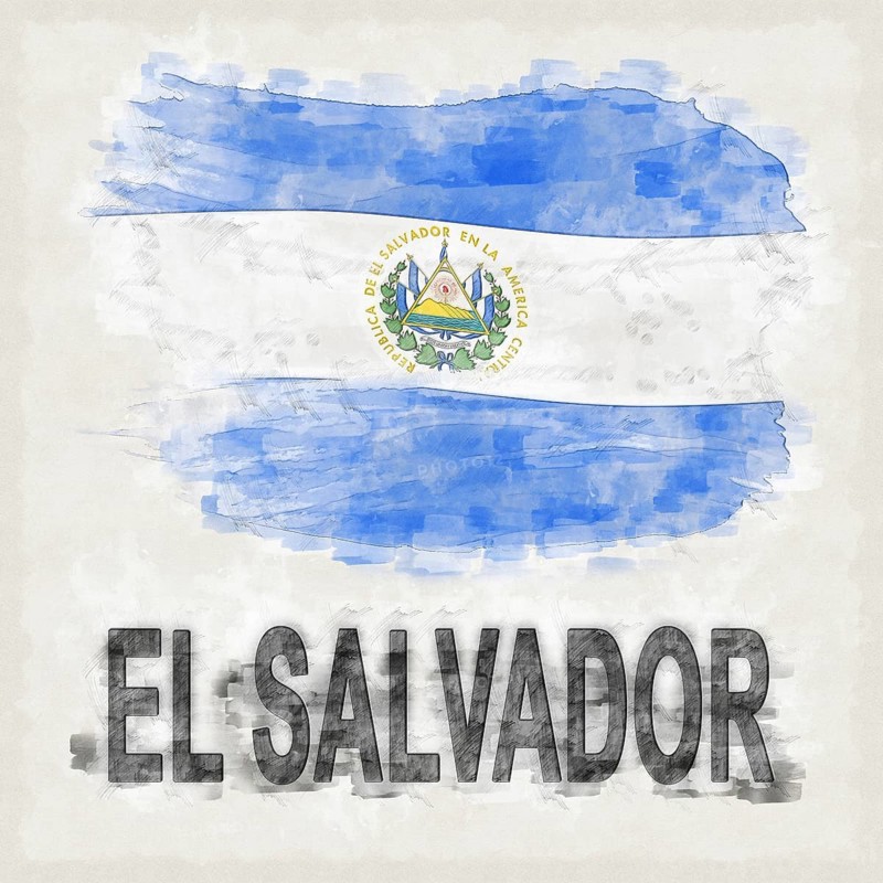 El Salvador National Colors with Country Name Background