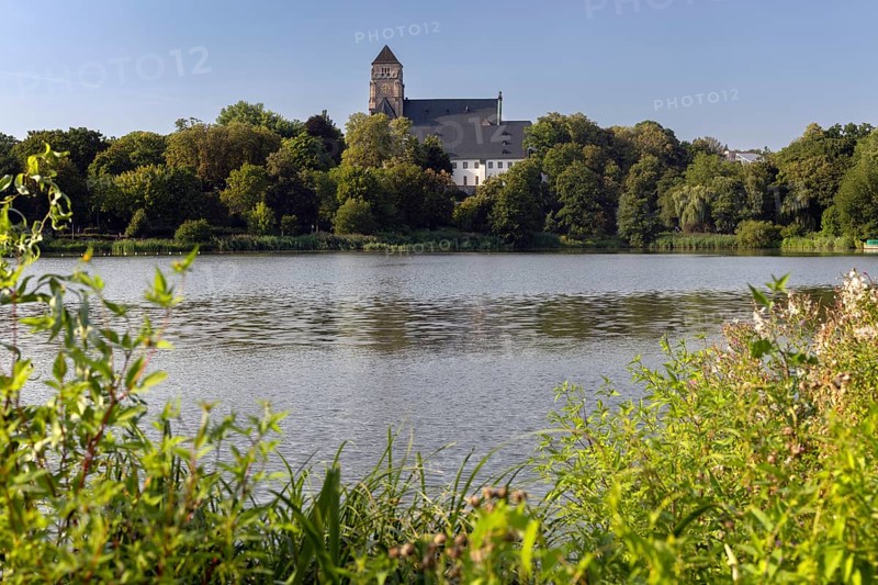 Castle pond with castle church, Chemnitz, Saxony, Germany, Capital of Culture 2025, C the Unseen, 13.08.2025 < english> Castle pond with castle church, Saxony, Capital of Culture 2025, August 13, 2025