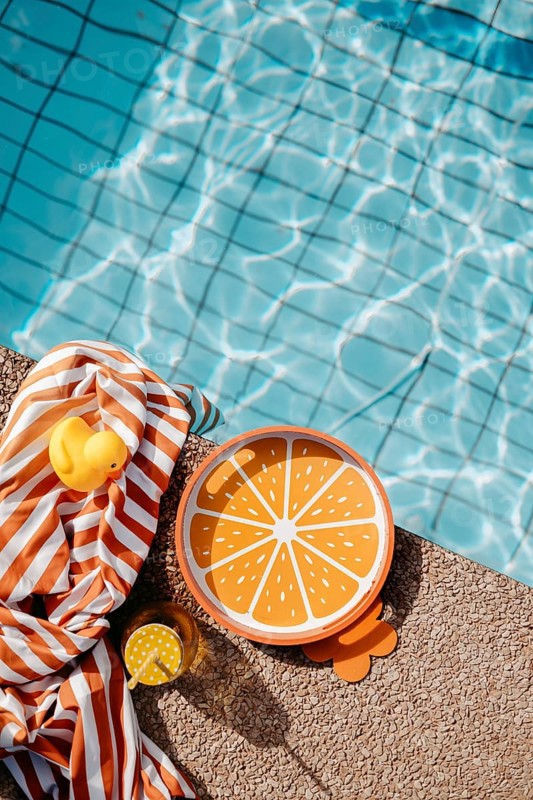 Pool edge with orange, summery props