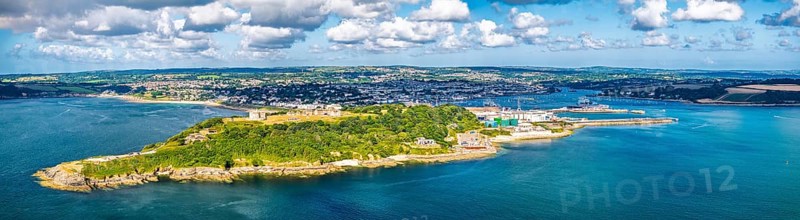 Panorama of Pendennis Castle and Pendennis Point from a drone, Falmouth, Cornwall, UK