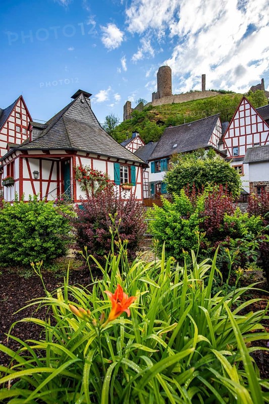 A historic half-timbered village in the morning. Beautiful light in Monreal im Elztal, Mayen-Koblenz district, Rhineland-Palatinate, Germany