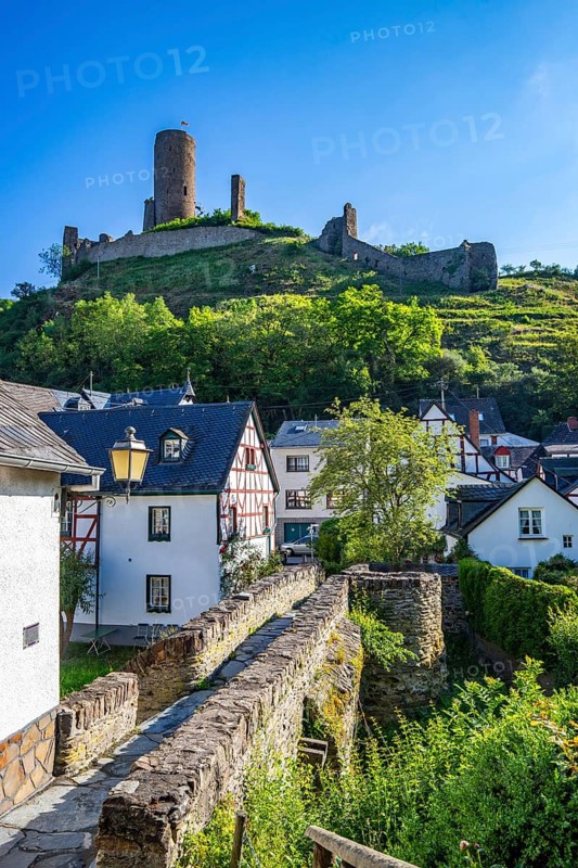 A historic half-timbered village in the morning. Beautiful light in Monreal im Elztal, Mayen-Koblenz district, Rhineland-Palatinate, Germany