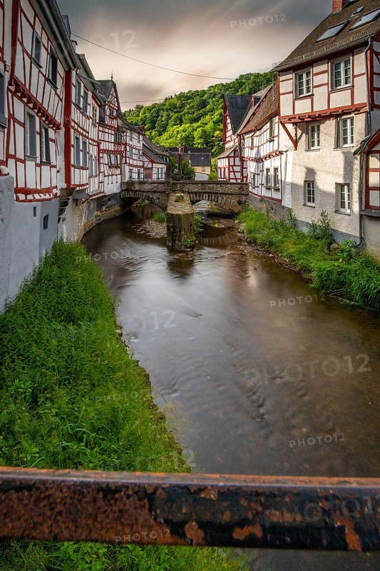 A historic half-timbered village in the morning. Beautiful light in Monreal im Elztal, Mayen-Koblenz district, Rhineland-Palatinate, Germany