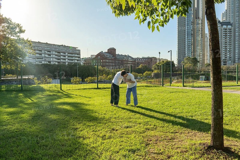 Young martial artists training in the park