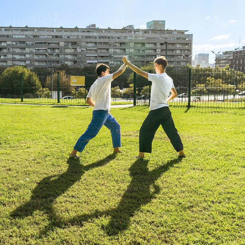 The discipline of a powerful kick outdoors