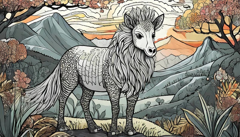 Drawing for coloring of a mystic animal, AI generated