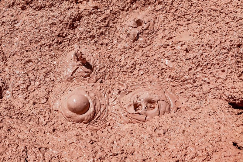 Bubbling mud with volcanic activity, the mud volcanoes and fumaroles on the Altiplano in Bolivia