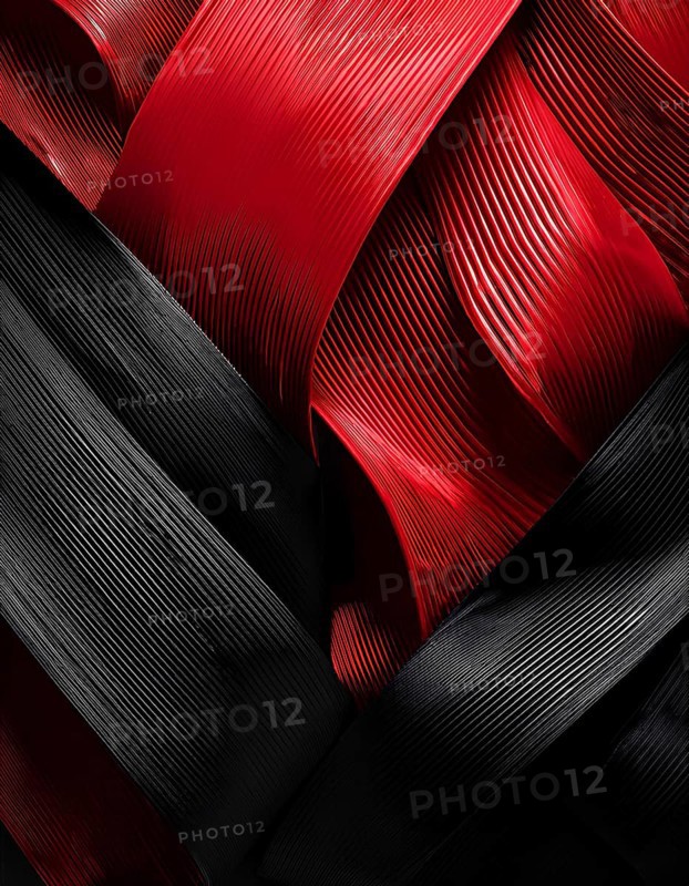 Abstract close-up of red and black textured ribbons intertwined, creating a vibrant background, perfect for Black Friday, sales, or holiday-themed designs, AI generated