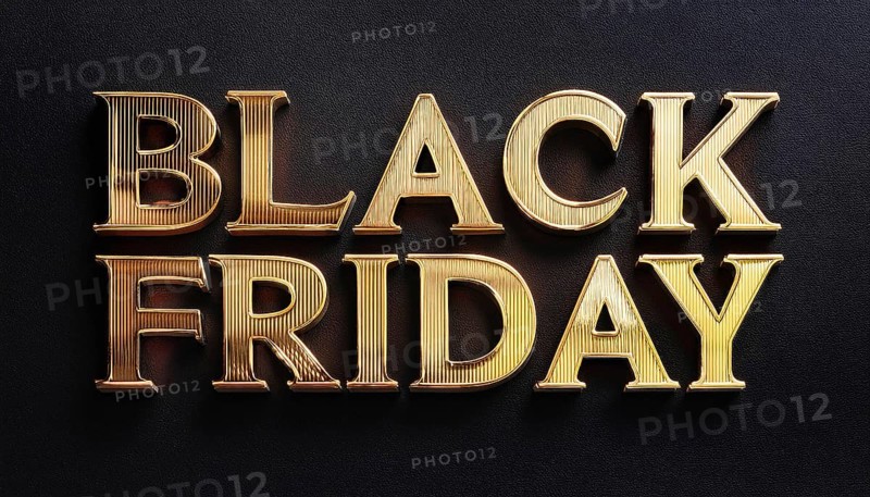 Elegant gold Black Friday text on a dark textured background, ideal for promoting luxury sales events and exclusive discounts during Black Friday, AI generated
