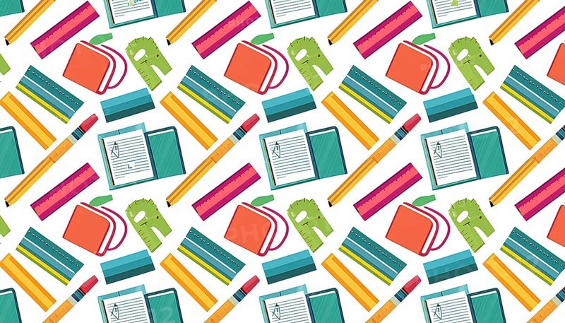 A colorful pattern of school supplies including pencils, pens, rulers, and books. Concept of organization and preparedness for learning. Back to school concept, AI generated