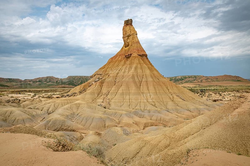 Castildeterra rock formation in the Bardenas Blanca area of the Bardenas Riales Natural Park, Navarre, Spain