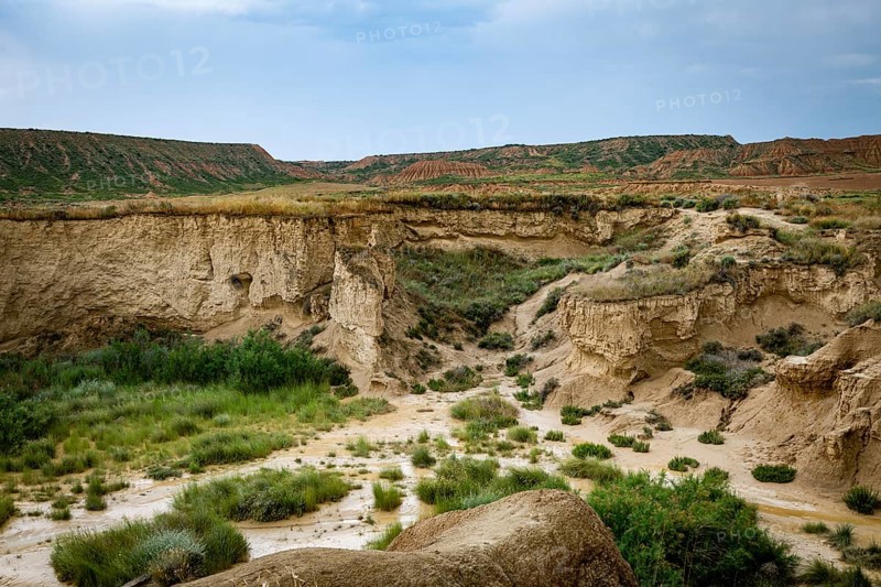 Huge gorges and rocks clearly formed by erosion in Bardenas Reales in Spain