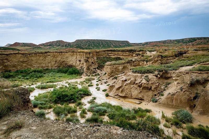 Huge gorges and rocks clearly formed by erosion in Bardenas Reales in Spain