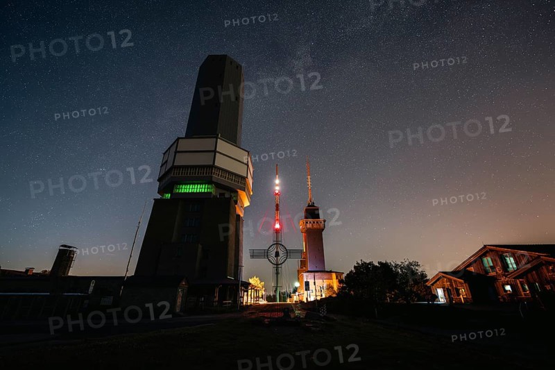 Feldberg tower at night with the Milky Way. Großer Feldberg in the Taunus, Hesse, Germany