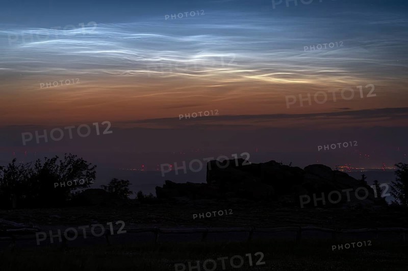 Noctilucent clouds in the sunset of the Taunus. Großer Feldberg in the Taunus, Hesse, Germany