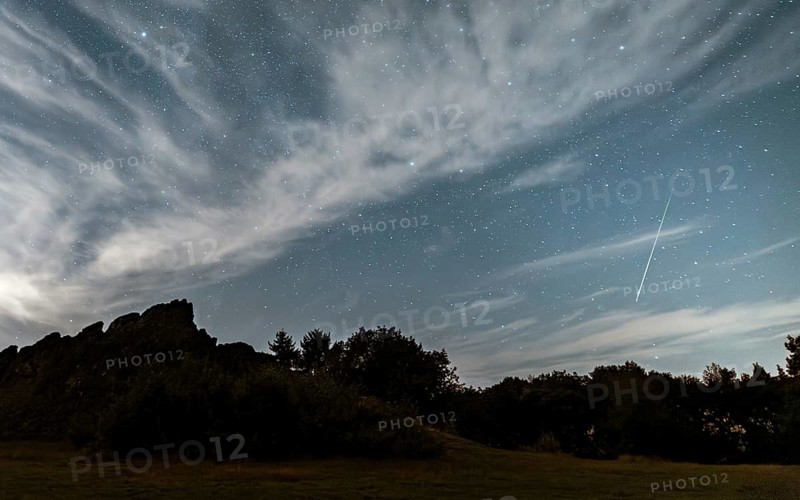 Perseids over the Eschbach cliffs. Usingen, Taunus, Hesse, Germany