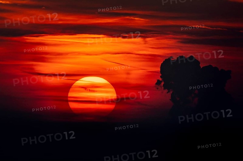 Sunset in dramatic colours. Großer Feldberg in the Taunus, Hesse, Germany