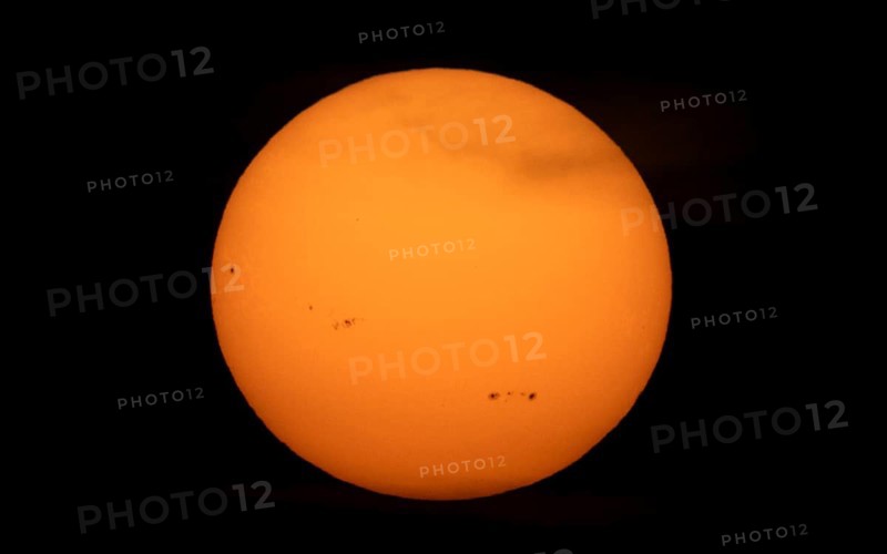 Sun with visible sunspots. Frankfurt am Main, Hesse, Germany
