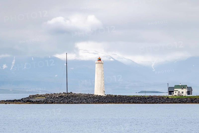 Grótta lighthouse on Iceland's coast in minimalist beauty. Seltjarnarnes, Reykjavik, Iceland