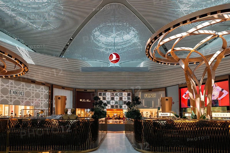 Luxurious boutiques in the modern airport terminal. Istanbul Airport, Arnavutköy, Istanbul, Turkey