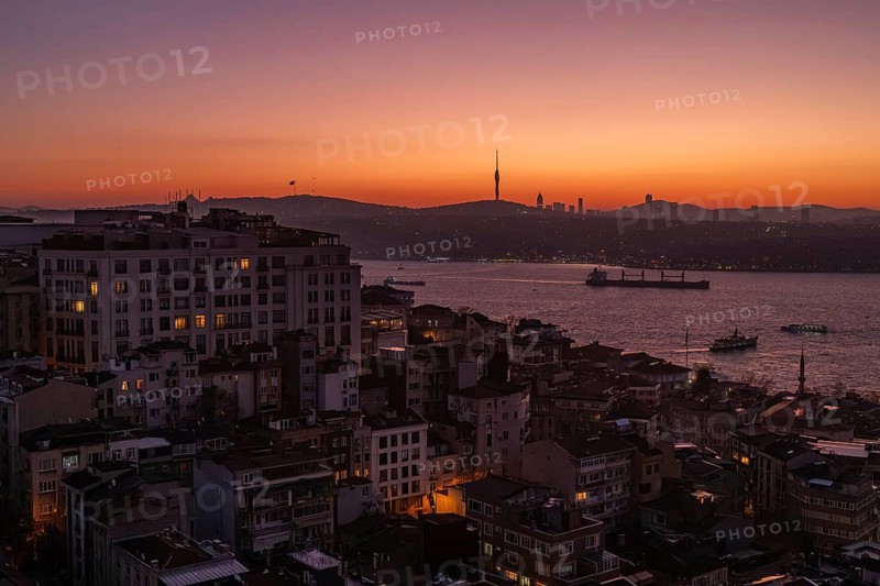 Dawn over the Bosporus. Beyoglu, Istanbul, Turkey