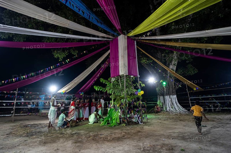 Members of the tea tribe community celebrate the vibrant Karam Festival with traditional rituals at a tea estate in Bokakhat, Assam, India, on 3 September 2025. Karam Puja, one of the most popular harvest festivals, is a celebration dedicated to the Karam tree. This tree symbolizes fertility, prosperity, and all things auspicious. During the festival, Karma dancers carry a branch of the Karam tree while singing and dancing