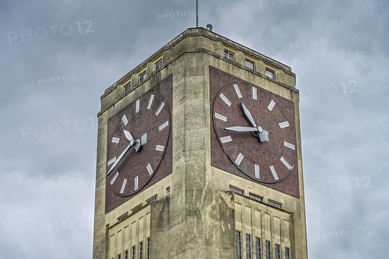 Clock tower of the old sewing machine factory, Bad Wilsnacker Straße, Wittenberge, district of Prignitz, Brandenburg, Germany