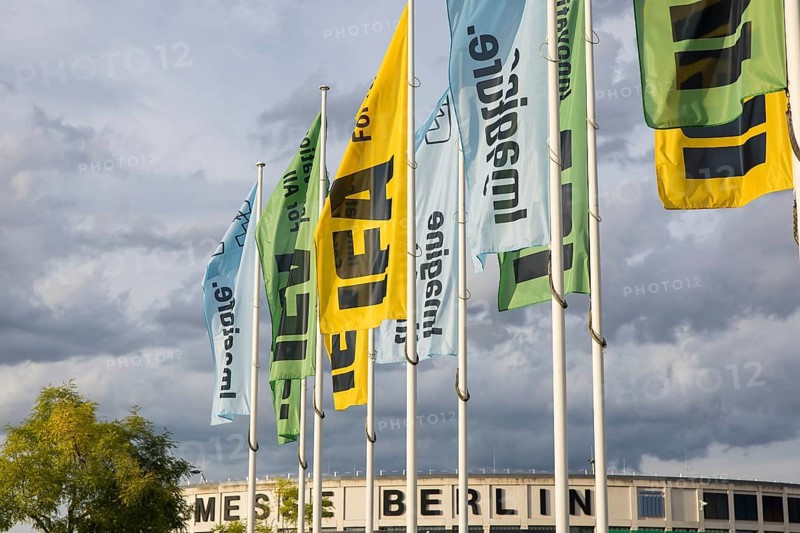 IFA flags fly in front of the south entrance of Messe Berlin at the IFA consumer electronics exhibition on the exhibition grounds, Berlin, 04/09/2025