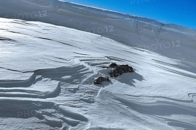 Snow drifts, Alpe Tognola ski area, San Martino di Castrozza, Trentino, South Tyrol, Italy
