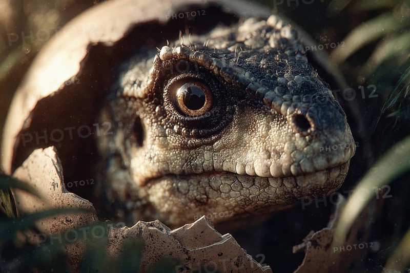 A young dinosaur, baby dinosaur hatches from the egg, AI generated, AI generated