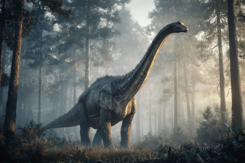 A dinosaur, brontosaurus, brontosaurus, in a primeval landscape, AI generated, AI generated