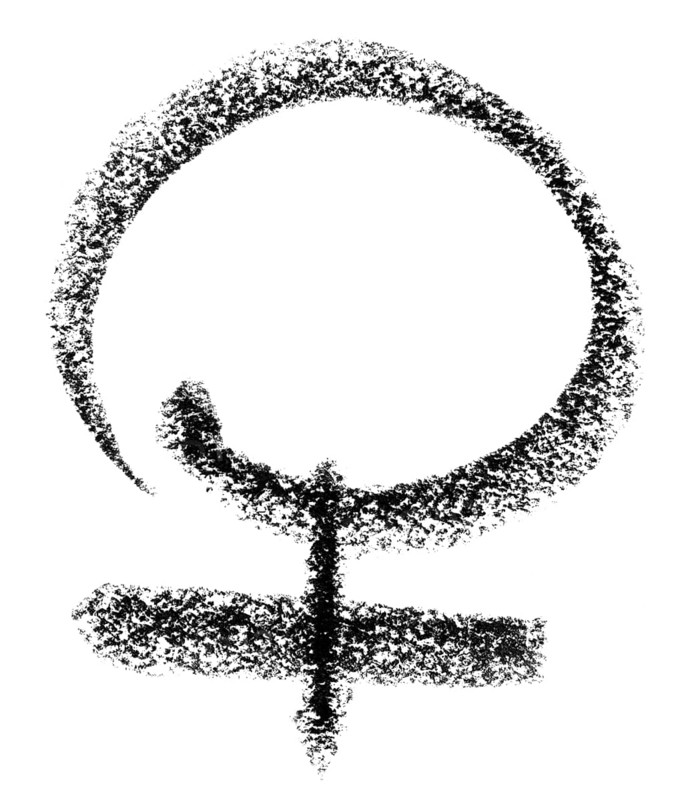Crayon painted female symbol in white back